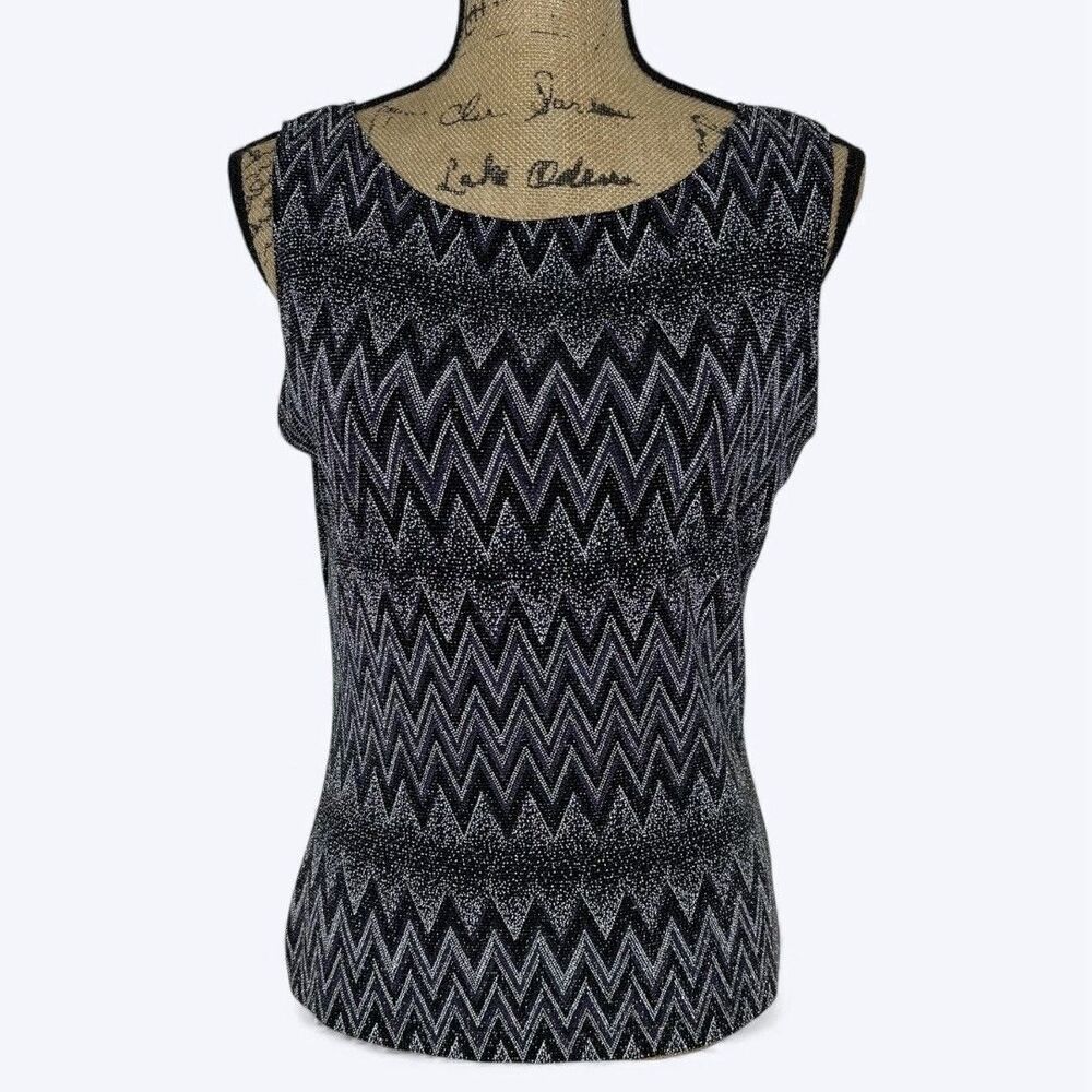 Vtg Fashion Bug Zig Zag Metallic Shell Top Sz L Layering Y2K Holiday Party‎ NYE